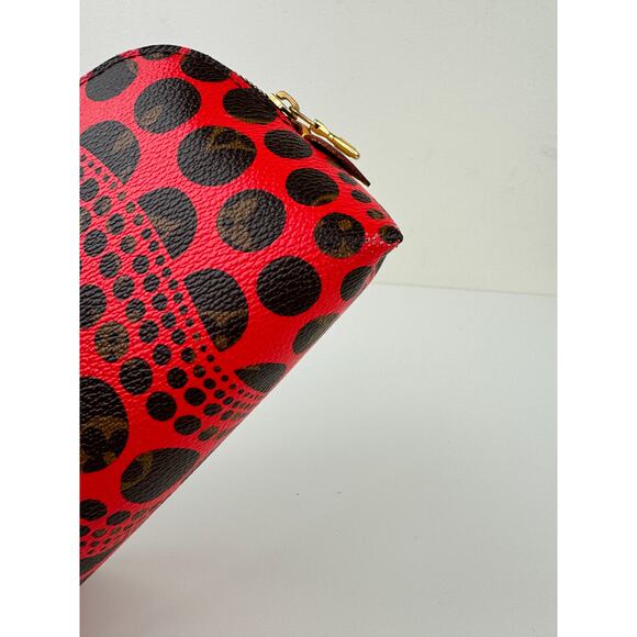 LOUIS VUITTON Kusama Red Black Cosmetic Pouch Leather Infinity Dots Inner Pocket - Picture 6 of 16